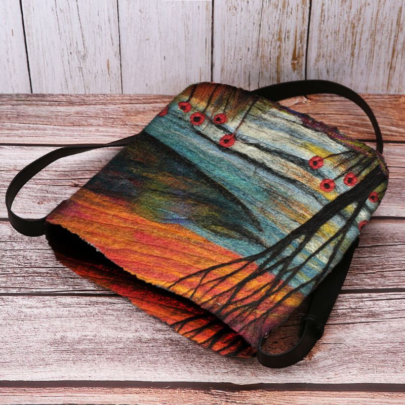 Kobiety Jagnięce Włosy Jesień Naturalna Scena Kolorowe Diy Torba Na Ramię Torba Crossbody