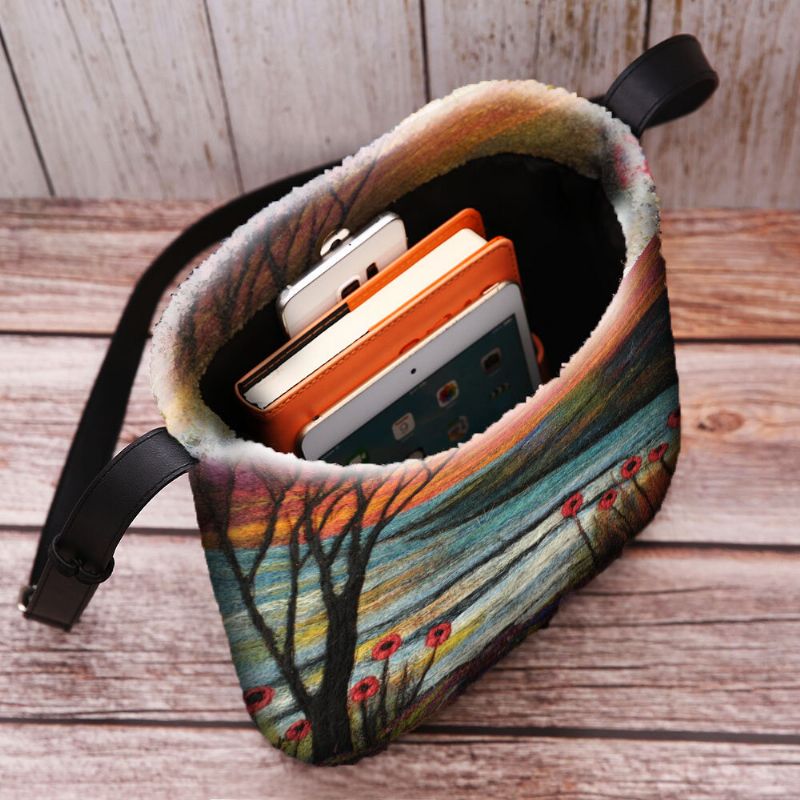 Kobiety Jagnięce Włosy Jesień Naturalna Scena Kolorowe Diy Torba Na Ramię Torba Crossbody