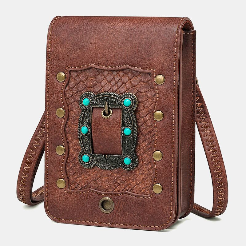 Kobiety Odpinany Pasek Na Ramię Sprzęt Nit Decor Wzór Węża Klapa Zapięcie Magnetyczne Projekt Torba Na Talię Crossbody