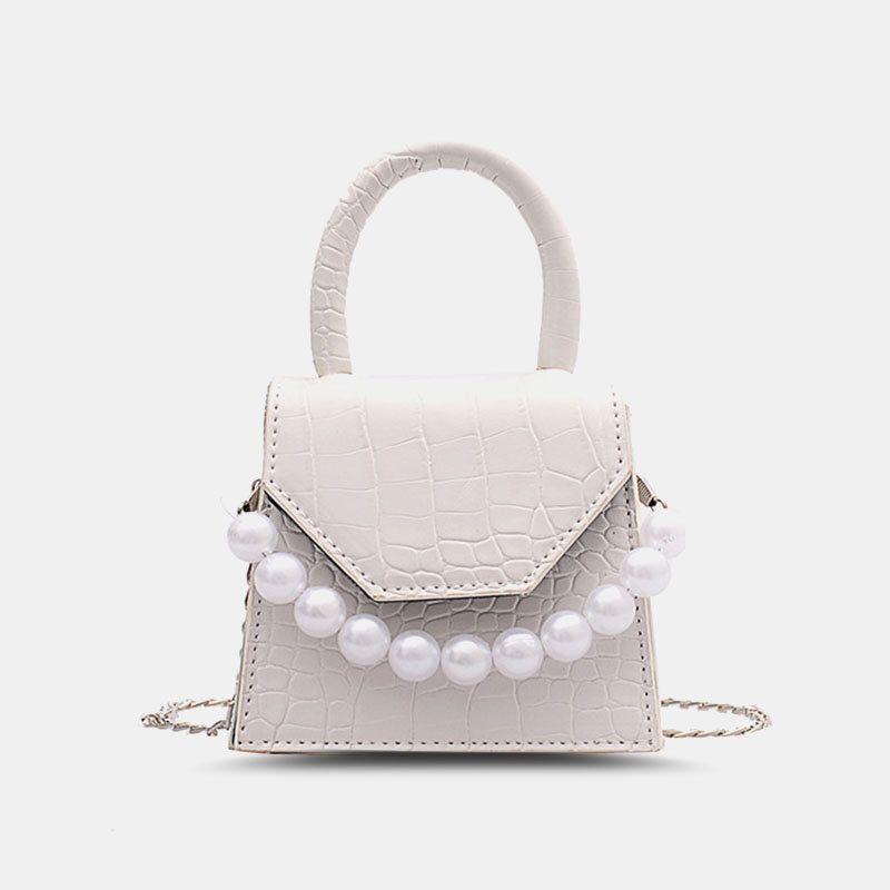 Kobiety Pearls Chain Decor Flap Wytłaczany Wzór Węża Mini Torebka Crossbody Torby Torba Na Ramię