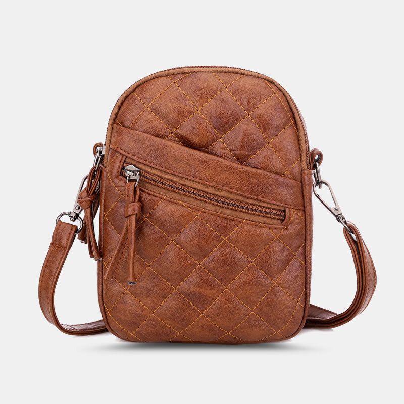 Kobiety Pu Leather Argyle Wzór Otwór Na Słuchawki Casual 6.3 Cala Torba Na Telefon Torby Crossbody Torba Na Ramię