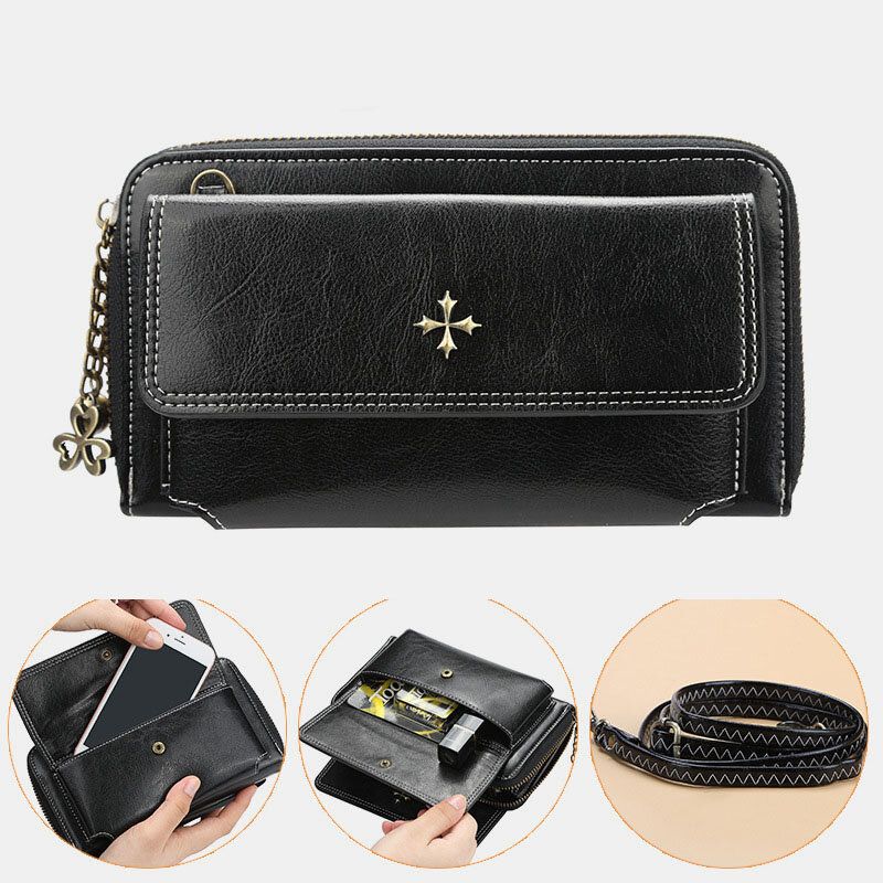 Kobiety Pu Leather Cross Flower Tassel Duża Pojemność Multi-card Slot Phone Torby Crossbody Torby Torba Na Ramię