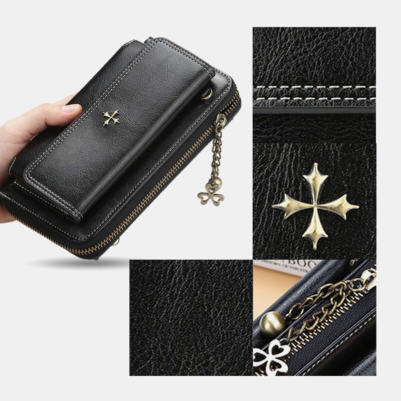 Kobiety Pu Leather Cross Flower Tassel Duża Pojemność Multi-card Slot Phone Torby Crossbody Torby Torba Na Ramię