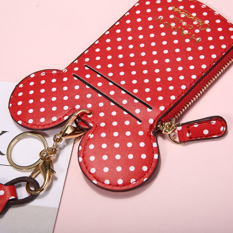 Kobiety Pu Leather Mouse Shape Polka Dot Pattern Multi-card Slot Card Holder Portmonetka Torby Crossbody