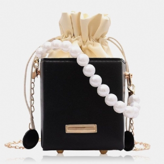 Kobiety Pu Leather Prostokąt String Pearl Chain Torba Na Telefon Torebka Torba Na Ramię Torby Crossbody