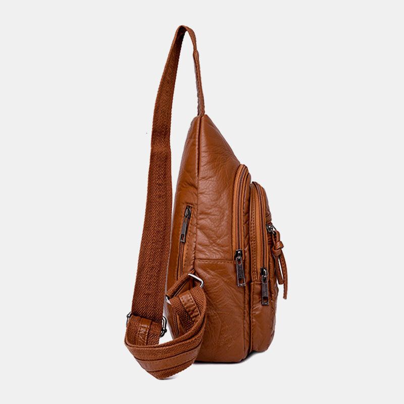 Kobiety Pu Leather Przenośna Torba O Dużej Pojemności Z Otworem Na Słuchawki Crossbody Torba Na Ramię Torba Na Klatkę Piersiową