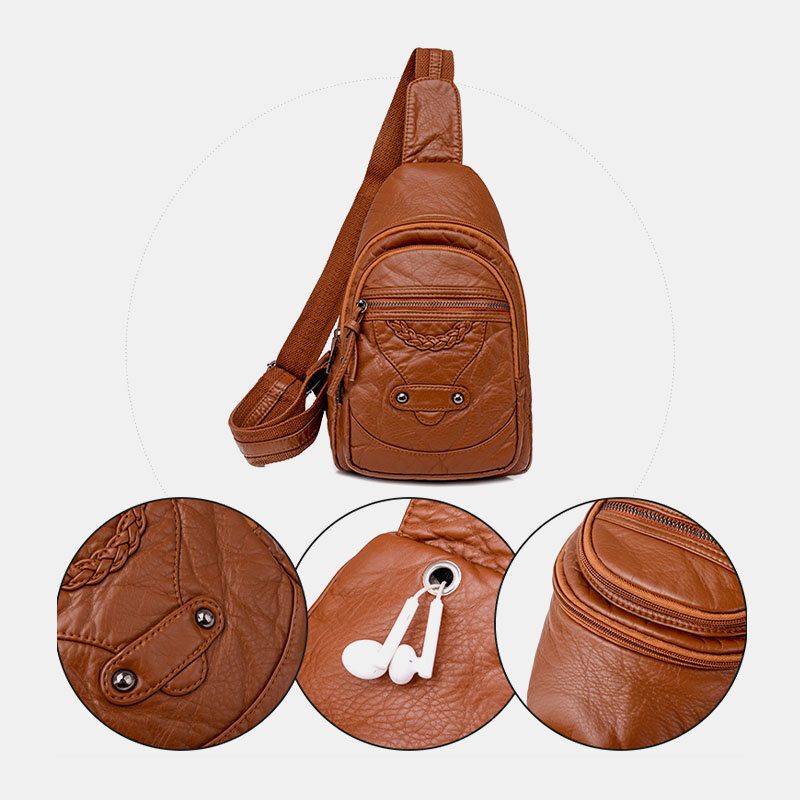 Kobiety Pu Leather Przenośna Torba O Dużej Pojemności Z Otworem Na Słuchawki Crossbody Torba Na Ramię Torba Na Klatkę Piersiową