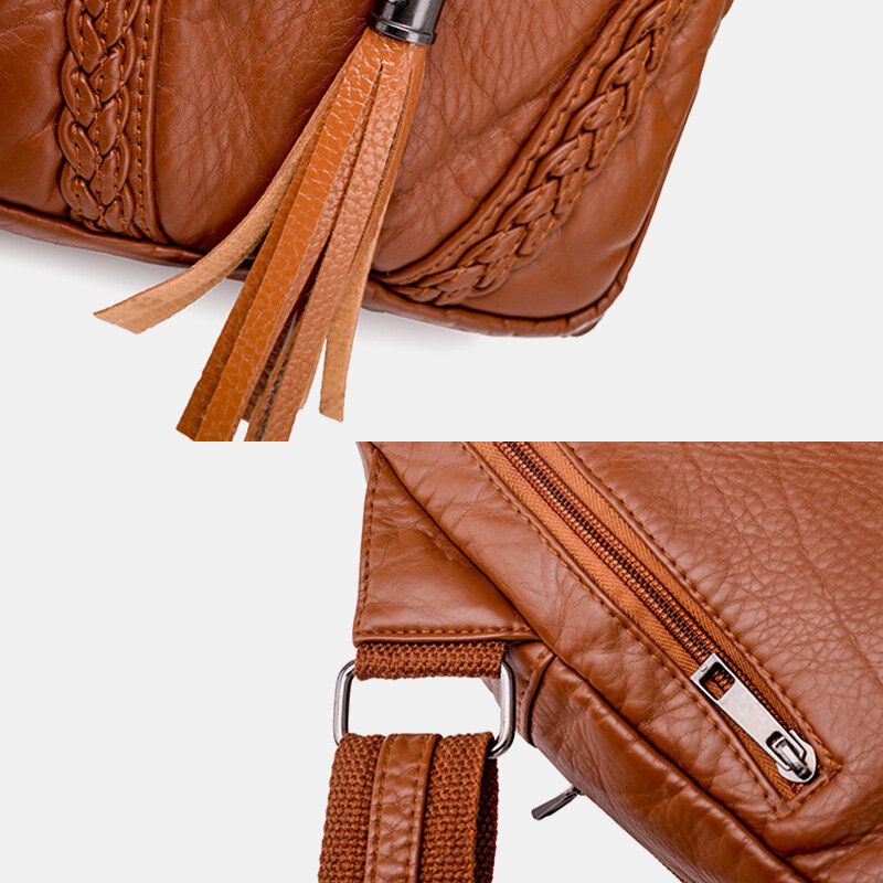 Kobiety Pu Leather Tassel O Dużej Pojemności Otwór Na Słuchawki Anti-theft Crossbody Torby Torba Na Ramię Torba Na Klatkę Piersiową