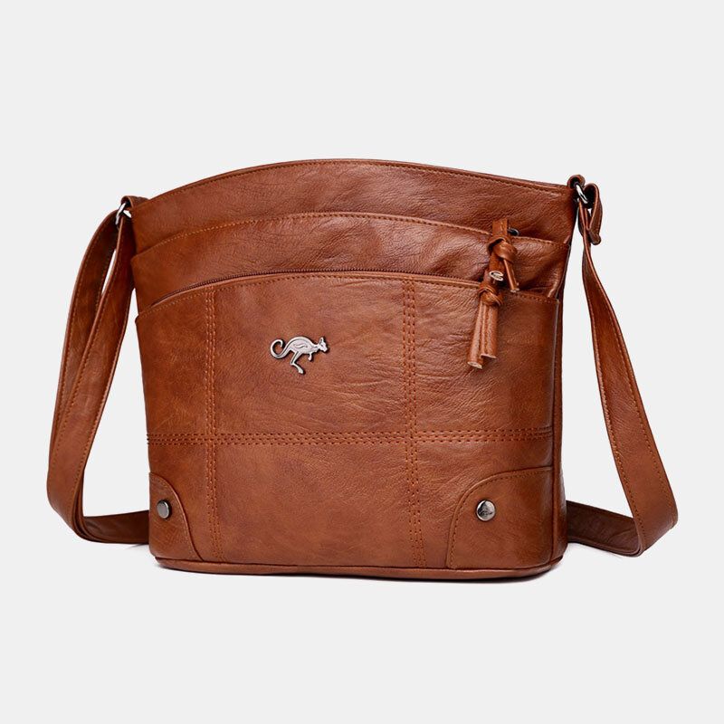 Kobiety Pu Skóra Duża Pojemność Retro 6.3 Cal Multi-kieszeni Torba Telefon Miękkie Torby Crossbody Torba Na Ramię