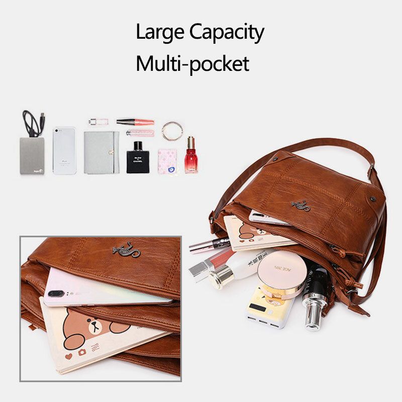 Kobiety Pu Skóra Duża Pojemność Retro 6.3 Cal Multi-kieszeni Torba Telefon Miękkie Torby Crossbody Torba Na Ramię