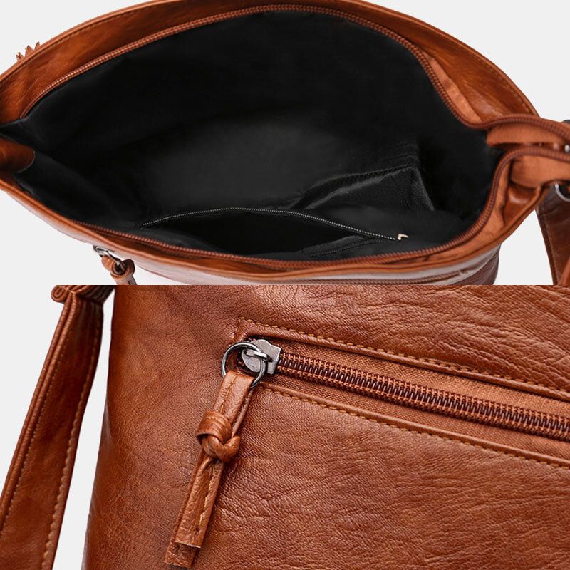 Kobiety Pu Skóra Duża Pojemność Retro 6.3 Cal Multi-kieszeni Torba Telefon Miękkie Torby Crossbody Torba Na Ramię