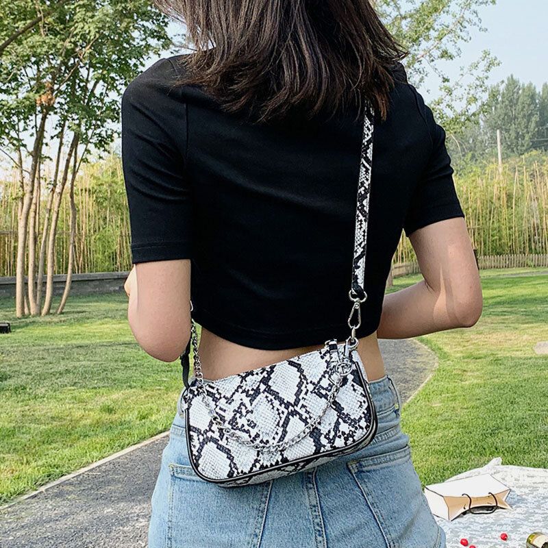 Kobiety Wężowej Skóry Patternn Jednolity Kolor Casual Fashion Torba Na Ramię Cross Body Bag