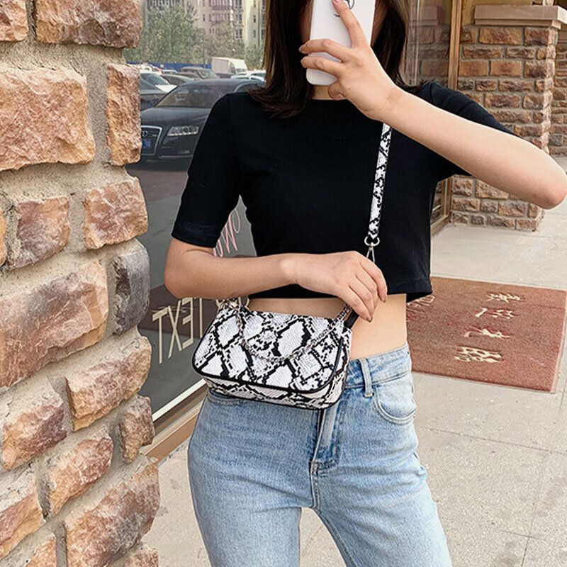 Kobiety Wężowej Skóry Patternn Jednolity Kolor Casual Fashion Torba Na Ramię Cross Body Bag