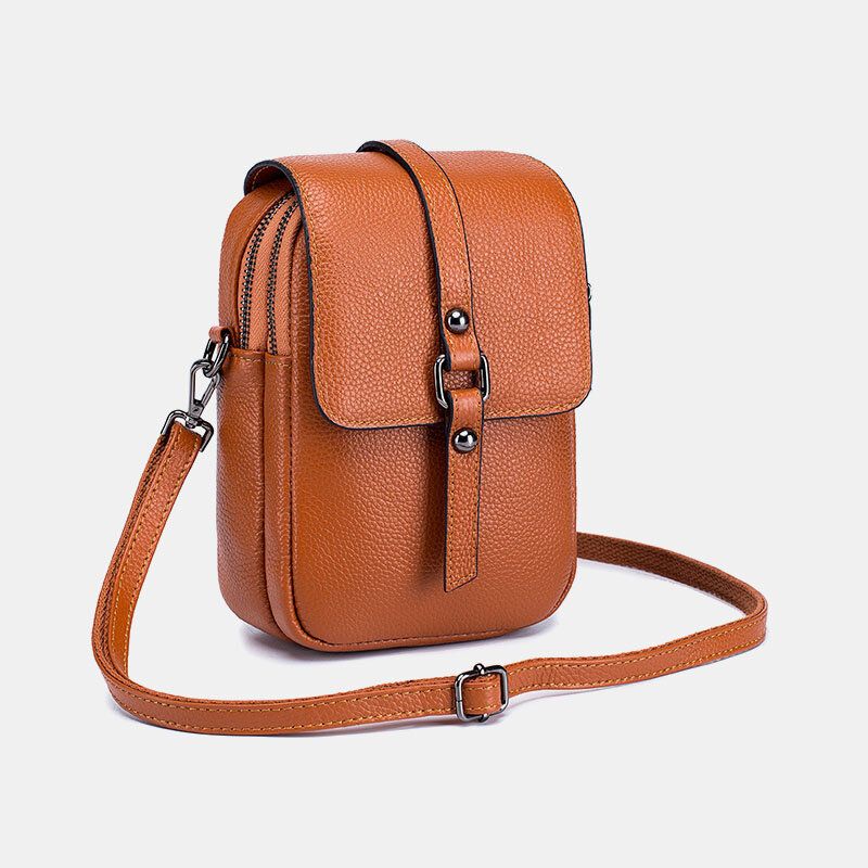 Kobiety Z Prawdziwej Skóry Na Co Dzień Retro Wielowarstwowy Otwór Na Słuchawki 6.5 Cala Torba Na Telefon Torba Crossbody