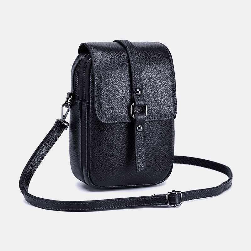 Kobiety Z Prawdziwej Skóry Na Co Dzień Retro Wielowarstwowy Otwór Na Słuchawki 6.5 Cala Torba Na Telefon Torba Crossbody