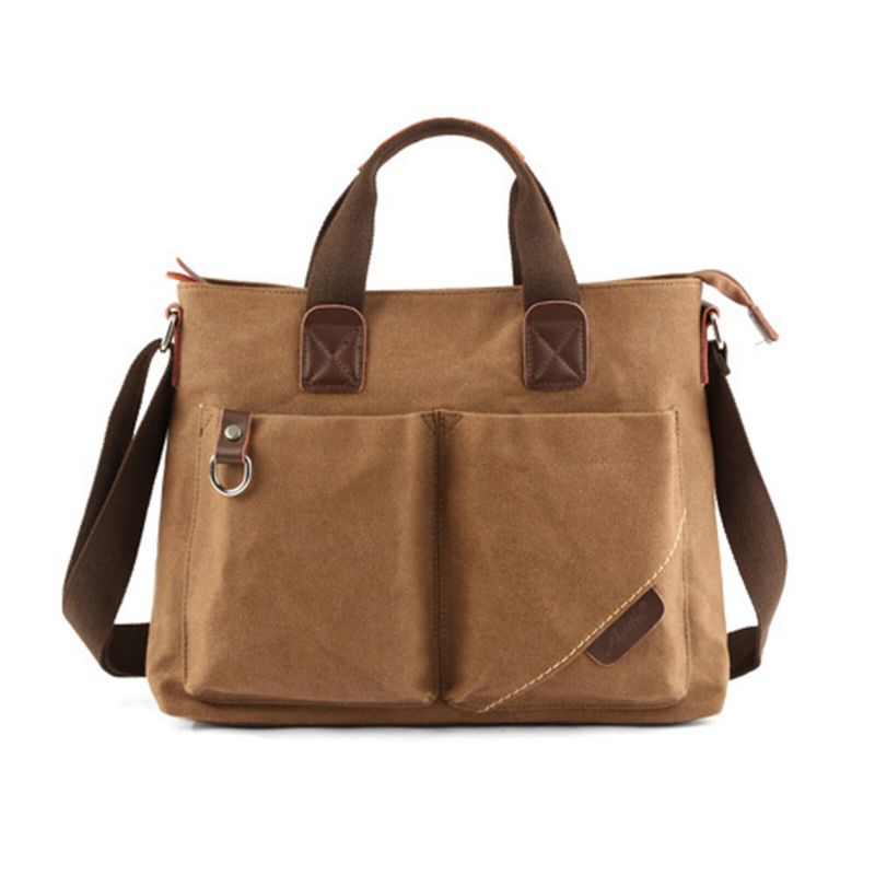 Mężczyźni Canvas Vintage Casual Duża Torba Crossbody Torba Z Wieloma Kieszeniami Na Zamek Błyskawiczny Torebka Na Ramię