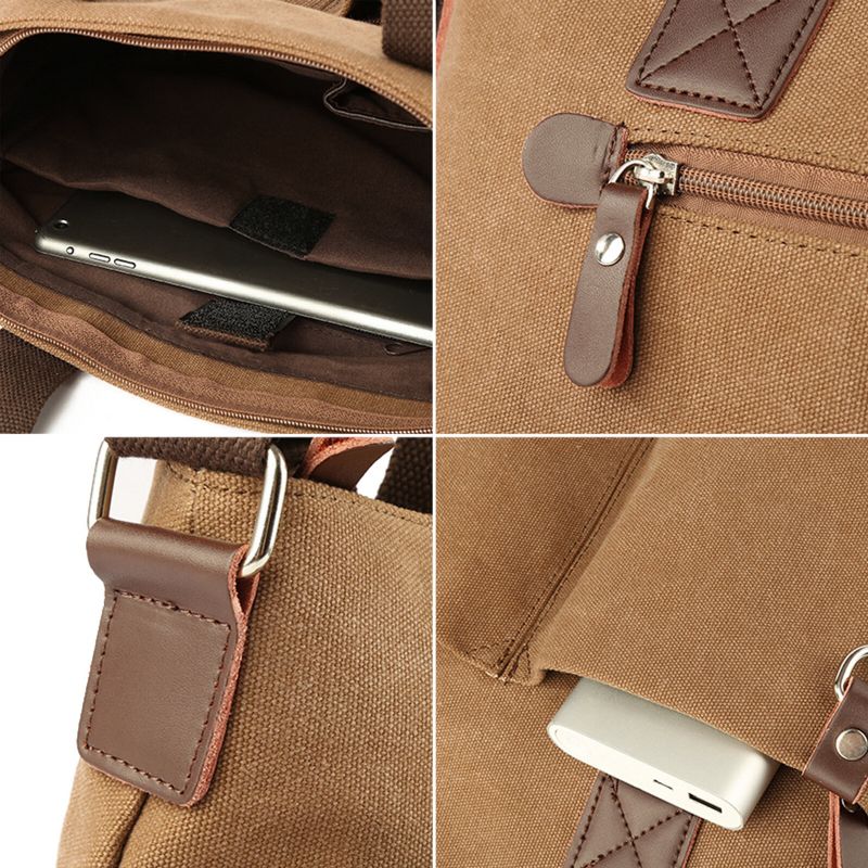 Mężczyźni Canvas Vintage Casual Duża Torba Crossbody Torba Z Wieloma Kieszeniami Na Zamek Błyskawiczny Torebka Na Ramię