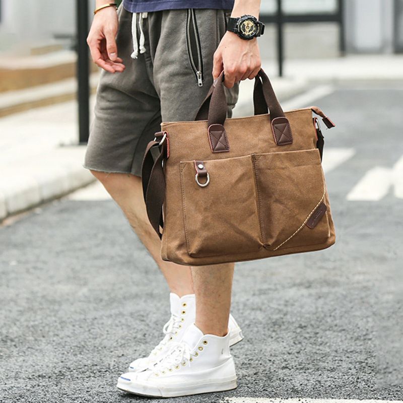 Mężczyźni Canvas Vintage Casual Duża Torba Crossbody Torba Z Wieloma Kieszeniami Na Zamek Błyskawiczny Torebka Na Ramię