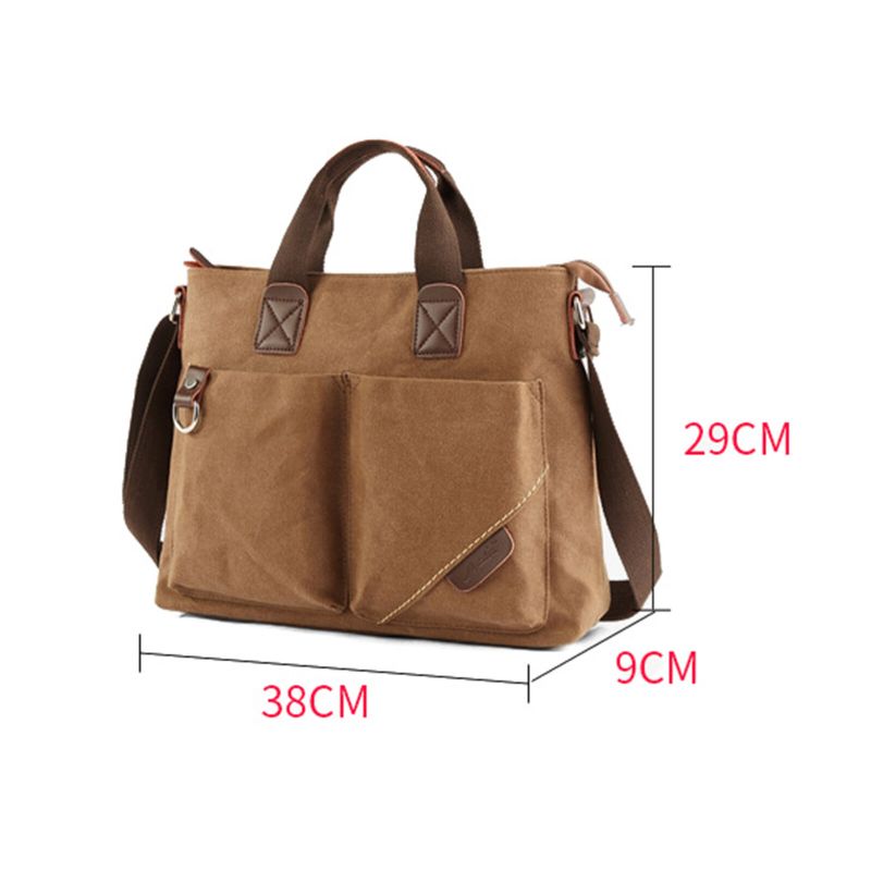 Mężczyźni Canvas Vintage Casual Duża Torba Crossbody Torba Z Wieloma Kieszeniami Na Zamek Błyskawiczny Torebka Na Ramię