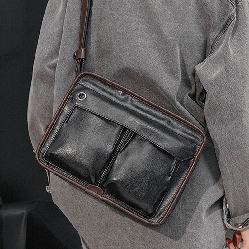 Mężczyźni Dwuwarstwowe Torby Crossbody Z Wieloma Kieszeniami Moda Na Co Dzień Słuchawki Z Otworem Projekt 14 Cal Torba Na Laptopa Torba Na Ramię