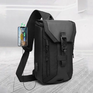 Mężczyźni Oxford Usb Charging Multi-pocket 3 Gniazda Na Karty Wodoodporna Zewnętrzna Torba Typu Crossbody Torba Na Klatkę Piersiową Sling Bag