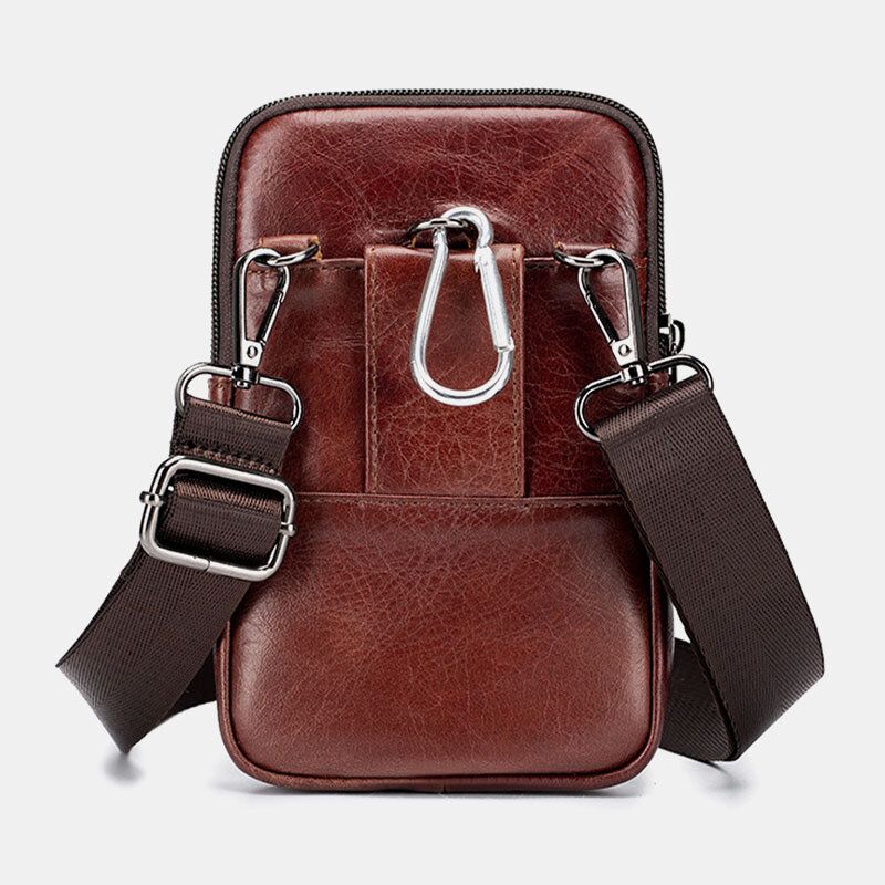 Mężczyźni Prawdziwa Skóra Retro Business Casual Solid Color Skórzana Skóra Bydlęca Multi-carry Torba Na Pas Crossbody