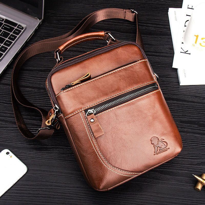 Mężczyźni Prawdziwa Skóra Retro Business Casual Solid Color Skórzana Torba Na Ramię Ze Skóry Bydlęcej Torba Crossbody