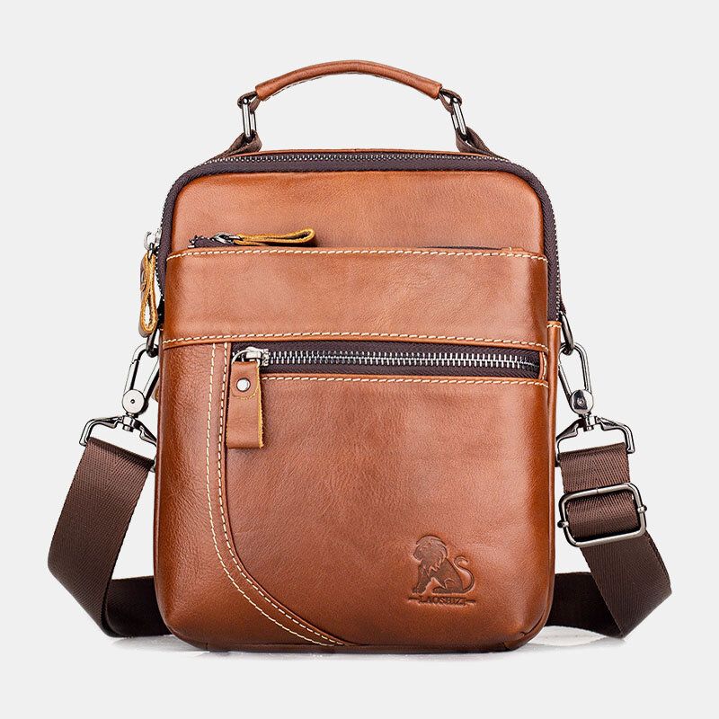 Mężczyźni Prawdziwa Skóra Retro Business Casual Solid Color Skórzana Torba Na Ramię Ze Skóry Bydlęcej Torba Crossbody