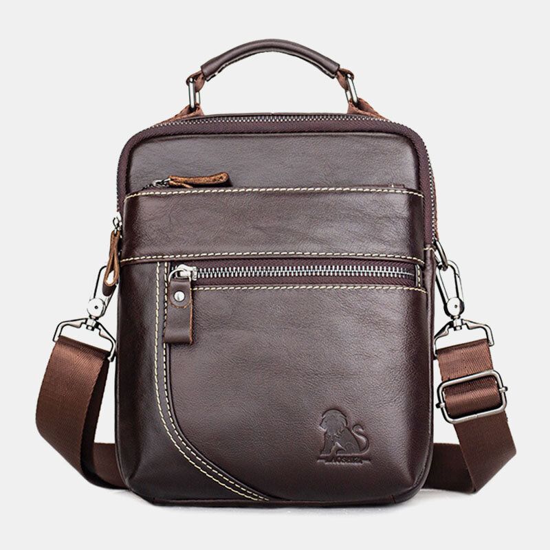 Mężczyźni Prawdziwa Skóra Retro Business Casual Solid Color Skórzana Torba Na Ramię Ze Skóry Bydlęcej Torba Crossbody