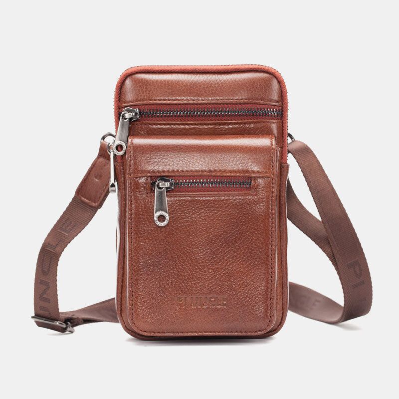 Mężczyźni Prawdziwej Skóry Bydlęcej Multi-carry Retro 7.2 Cal Telefon Crossbody Torba Wisząca Torba Na Pasek Torba Na Talię