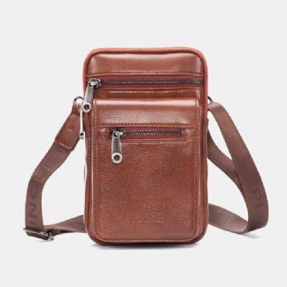 Mężczyźni Prawdziwej Skóry Bydlęcej Multi-carry Retro 7.2 Cal Telefon Crossbody Torba Wisząca Torba Na Pasek Torba Na Talię