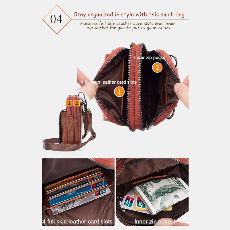 Mężczyźni Prawdziwej Skóry Bydlęcej Multi-carry Retro 7.2 Cal Telefon Crossbody Torba Wisząca Torba Na Pasek Torba Na Talię