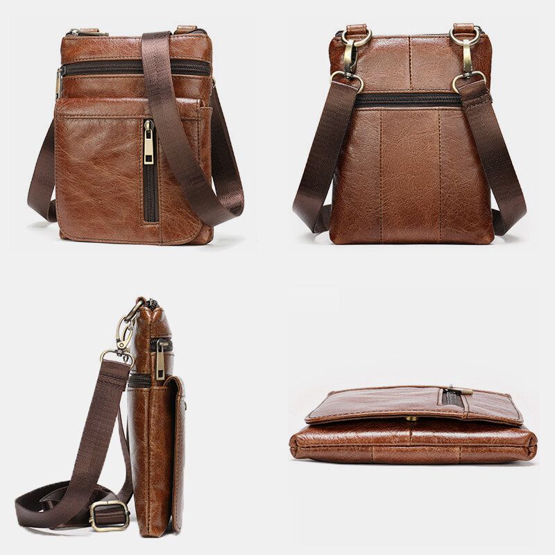 Mężczyźni Prawdziwej Skóry Multi-pocket Casual Business 6.3 Cala Torba Na Telefon Torby Crossbody Pierwsza Warstwa Torba Na Ramię Ze Skóry Bydlęcej