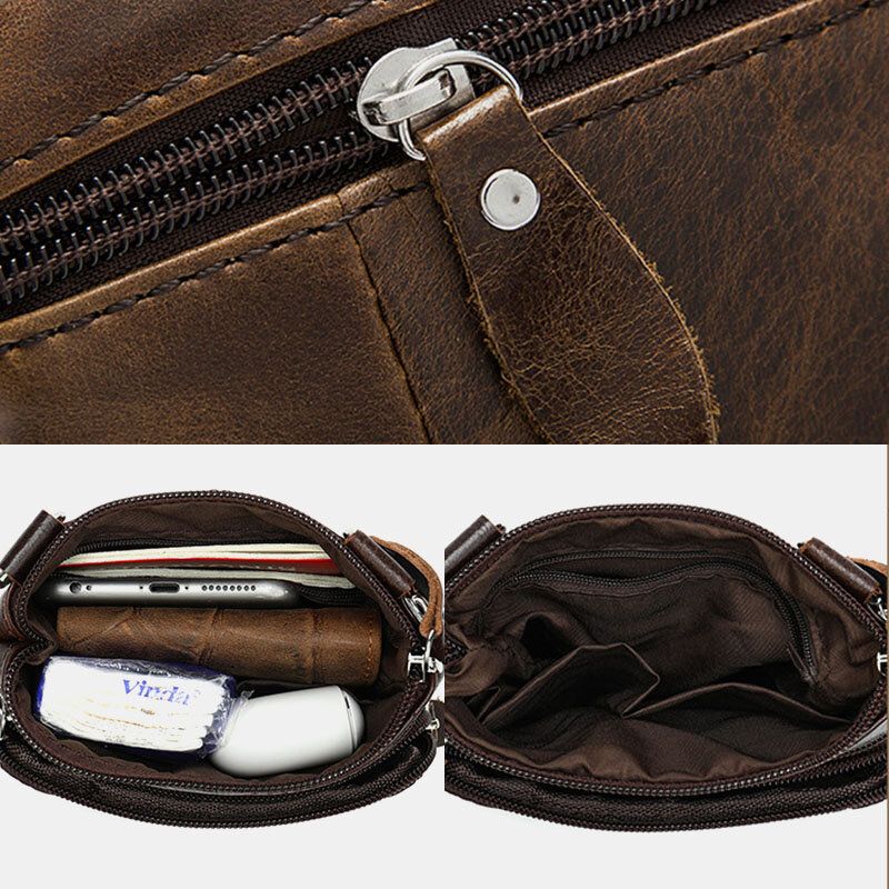 Mężczyźni Prawdziwej Skóry Multi-pocket Casual Business 6.3 Cala Torba Na Telefon Torby Crossbody Pierwsza Warstwa Torba Na Ramię Ze Skóry Bydlęcej