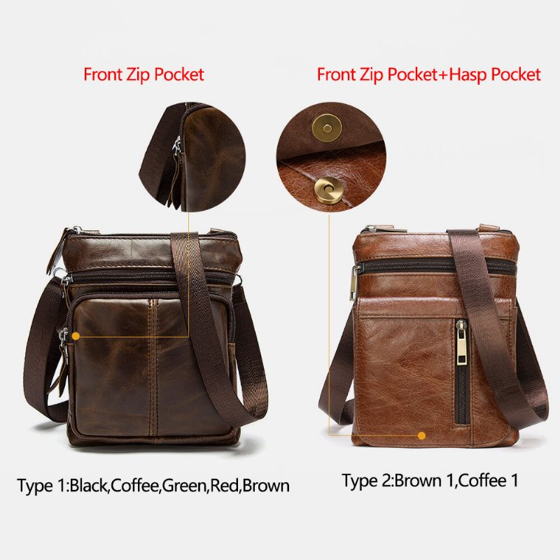 Mężczyźni Prawdziwej Skóry Multi-pocket Casual Business 6.3 Cala Torba Na Telefon Torby Crossbody Pierwsza Warstwa Torba Na Ramię Ze Skóry Bydlęcej