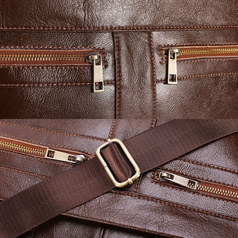 Mężczyźni Prawdziwej Skóry Multi-pocket Vintage 14 Cal Torba Na Laptopa Torba Crossbody Torby Torba Na Ramię Teczka