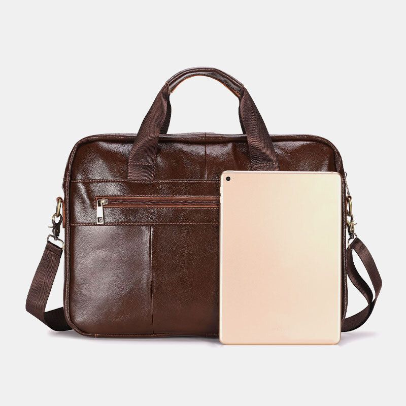 Mężczyźni Prawdziwej Skóry Multi-pocket Vintage 14 Cal Torba Na Laptopa Torba Crossbody Torby Torba Na Ramię Teczka