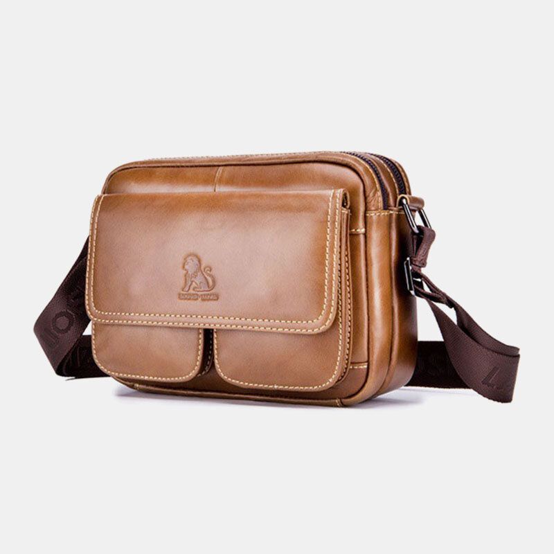 Mężczyźni Prawdziwej Skóry O Dużej Pojemności Z Wieloma Kieszeniami Antykradzieżowa Torba W Stylu Vintage Crossbody Torba Na Ramię Ze Skóry Bydlęcej