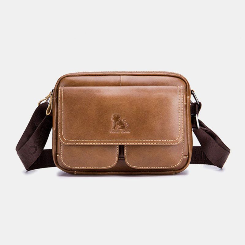 Mężczyźni Prawdziwej Skóry O Dużej Pojemności Z Wieloma Kieszeniami Antykradzieżowa Torba W Stylu Vintage Crossbody Torba Na Ramię Ze Skóry Bydlęcej