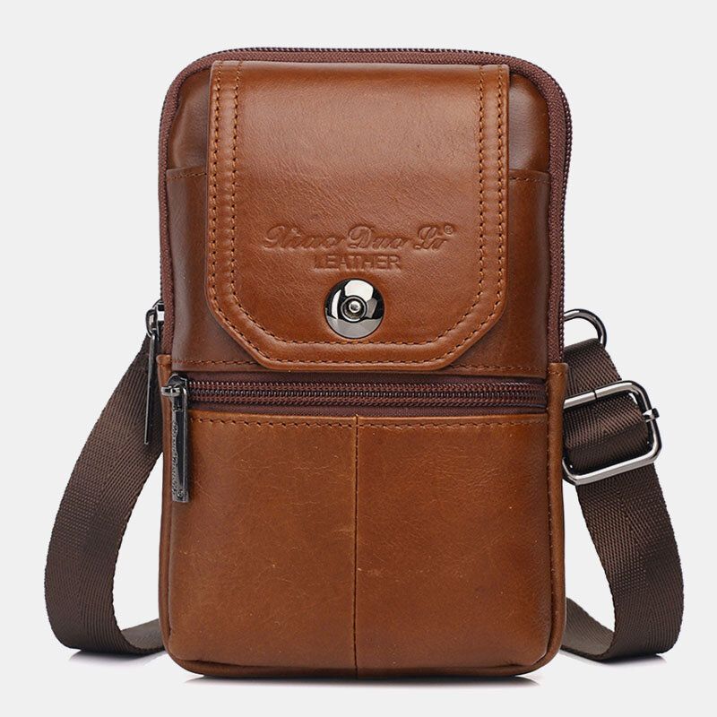 Mężczyźni Prawdziwej Skóry W Stylu Vintage Gniazdo Na Wiele Kart 6.5 Cala Mini Torba Na Telefon Torba Crossbody Torba Na Pas Torba Ze Skóry Bydlęcej