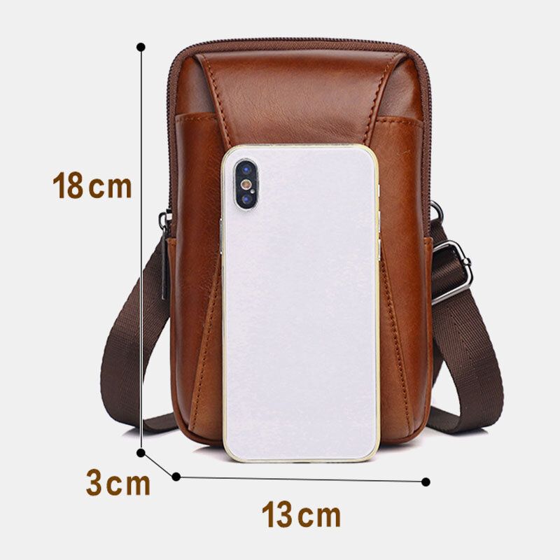 Mężczyźni Prawdziwej Skóry W Stylu Vintage Gniazdo Na Wiele Kart 6.5 Cala Mini Torba Na Telefon Torba Crossbody Torba Na Pas Torba Ze Skóry Bydlęcej