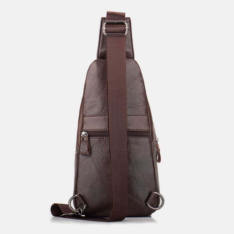 Mężczyźni Prawdziwej Skóry Z Wieloma Kieszeniami O Dużej Pojemności Vintage Pierwsza Warstwa Skóry Wołowej Torby Crossbody Torba Na Ramię Torba Na Klatkę Piersiową