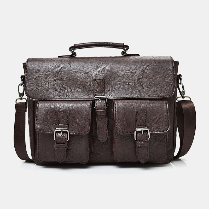 Mężczyźni Pu Leather Canvas Duża Pojemność 14 Cal Multifuntion Teczki Torby Crossbody Torebka Plecak