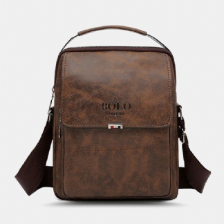 Mężczyźni Pu Leather Vintage Texture Duża Pojemność Zipper Decor Crossbody Torby Torba Na Ramię Torebka