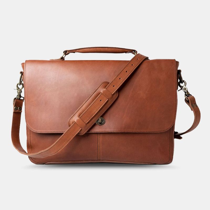 Mężczyźni Pu Leather Wielofunkcyjny Vintage 15.6 Cal Laptop Anti-theft Teczki Torba Crossbody Torba