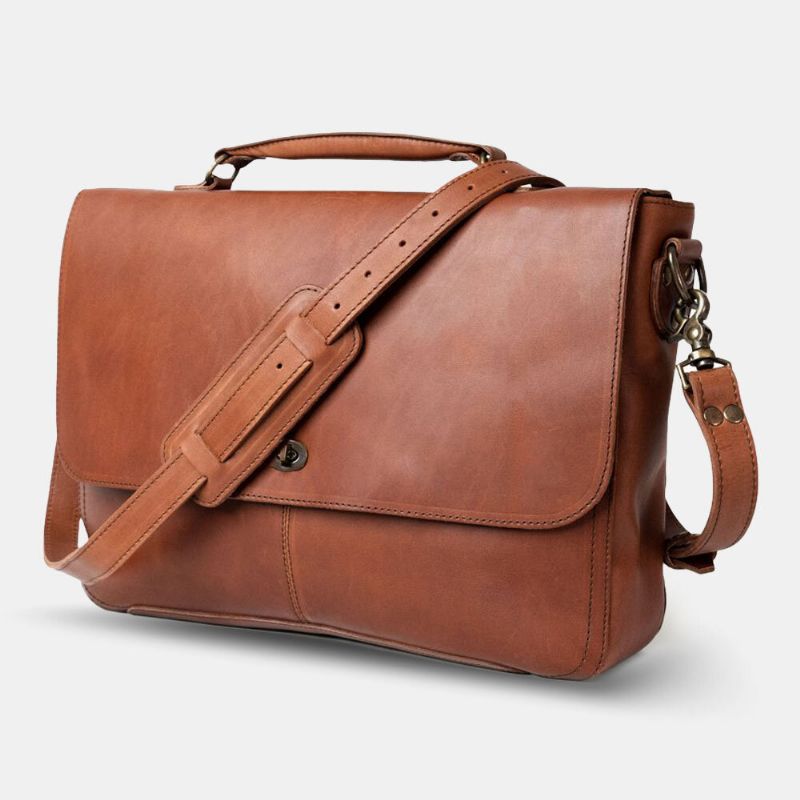 Mężczyźni Pu Leather Wielofunkcyjny Vintage 15.6 Cal Laptop Anti-theft Teczki Torba Crossbody Torba