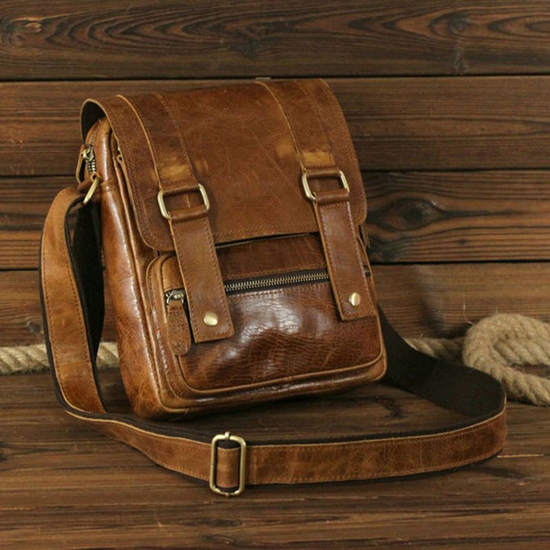 Mężczyźni Sztuczna Skóra Rocznika Okładka Przeszycia Projekt Crossbody Torba Codzienna Biznesowa Retro Torba Na Ramię