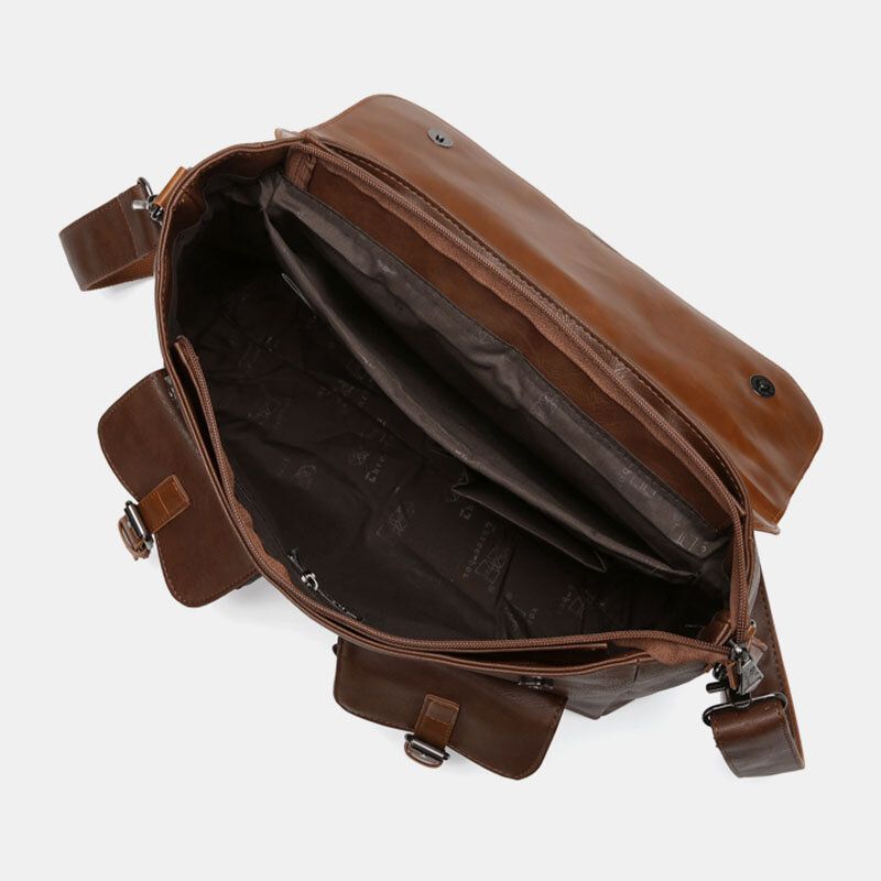 Mężczyźni Vintage Wielofunkcyjna Podwójna Przednia Kieszeń Torba Nauczyciela Teczka 14-calowa Torba Na Laptopa Torba Na Ramię Crossbody