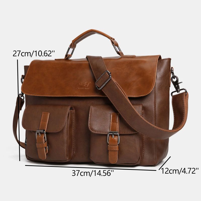 Mężczyźni Vintage Wielofunkcyjna Podwójna Przednia Kieszeń Torba Nauczyciela Teczka 14-calowa Torba Na Laptopa Torba Na Ramię Crossbody