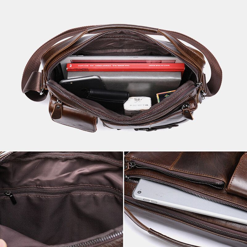 Mężczyźni Wosk Olejny Skóra Duża Pojemność Wodoodporna Torba Aktówka Multi-pocket Skóry Bydlęcej Crossbody Torby Torba Na Ramię